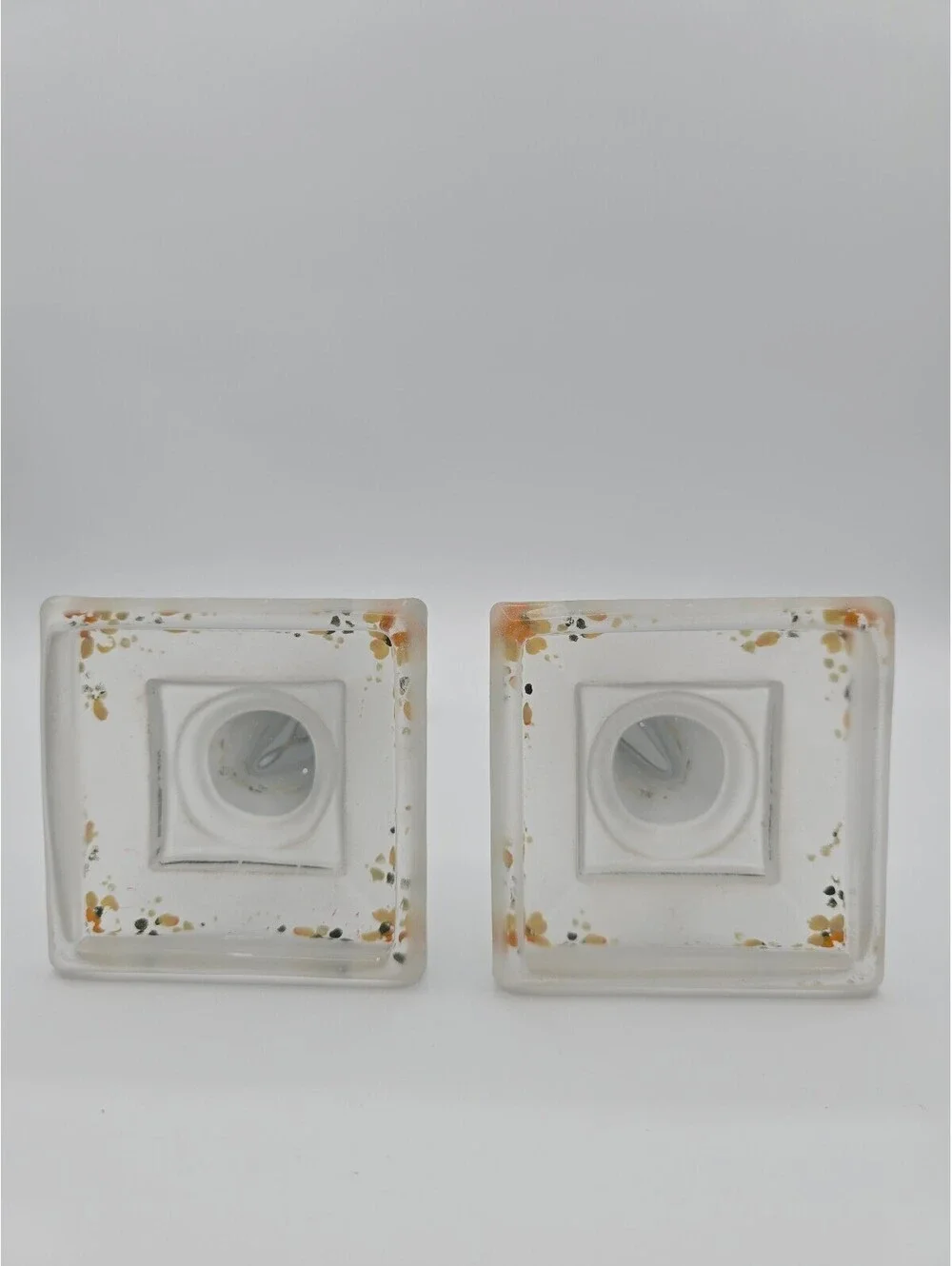 Vintage Hand Painted Satin Frosted Glass Candlestick Holders Pair Floral